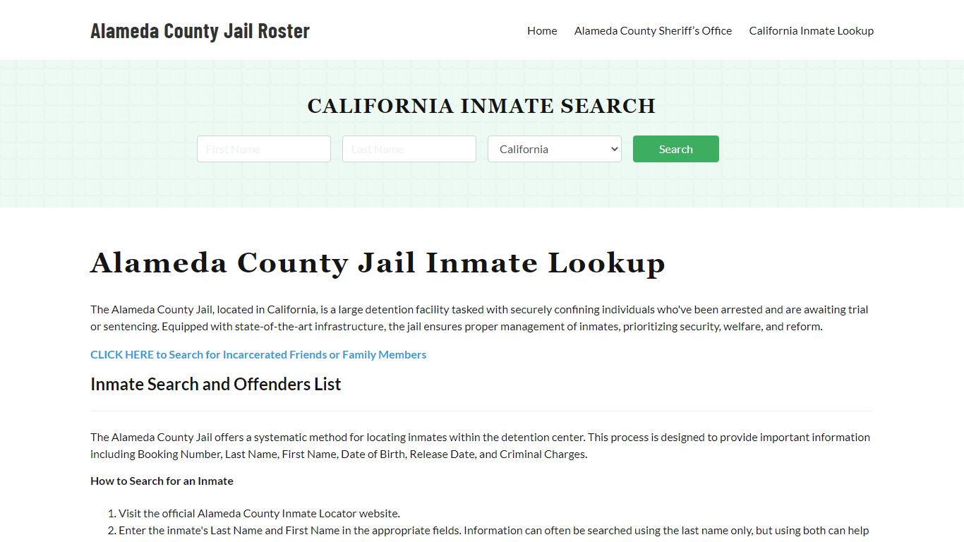 Alameda County Jail Roster Lookup, CA, Inmate Search